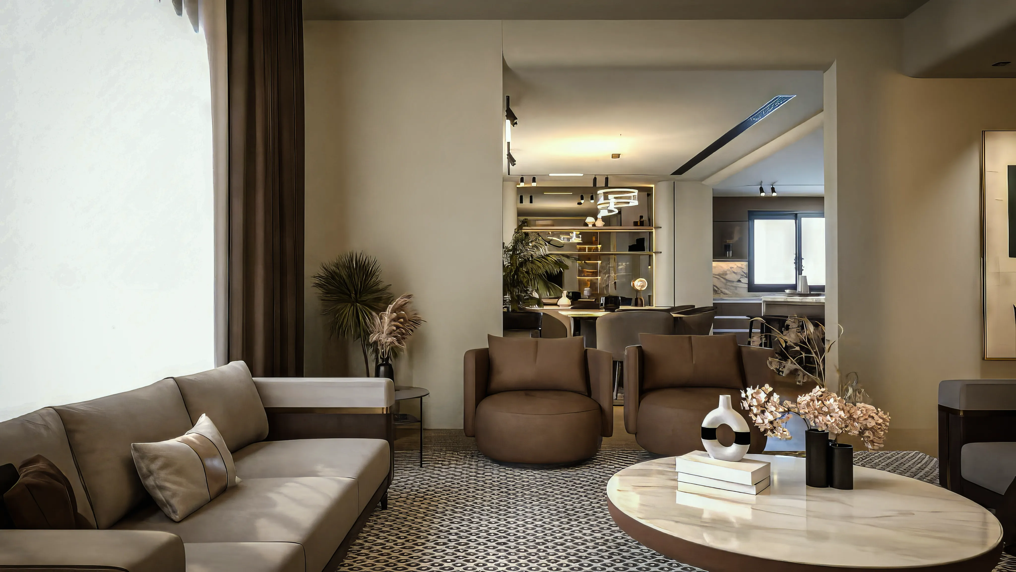 Spacious open-plan living area with contemporary design