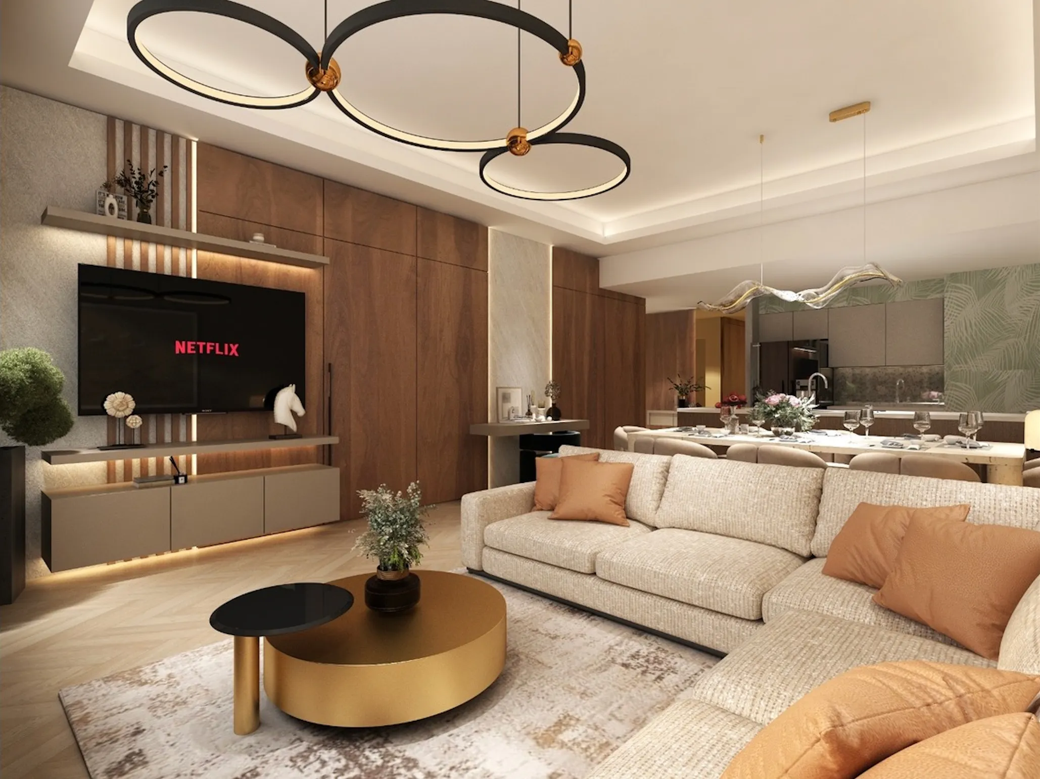 Living room with modern furniture and elegant decor